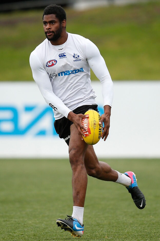 AFL 2015 Training - North Melbourne 170915 MELBOURNE, AUSTRALIA - SEPTEMBER 17: Eric Wallace of the Kangaroos in action during the North Melbourne Kangaroos training session at Arden Street, Melbourne on September 17, 2015. (Photo: Michael Willson/AFL Media)